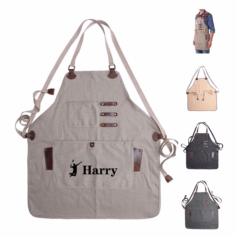 Cotton Canvas Cross Back Apron With Pockets