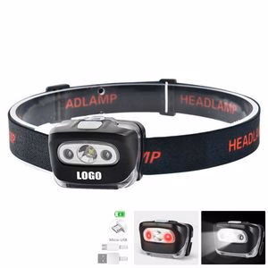 Rechargeable LED Head Flashlight Lamp With Red Lights Elastic Band