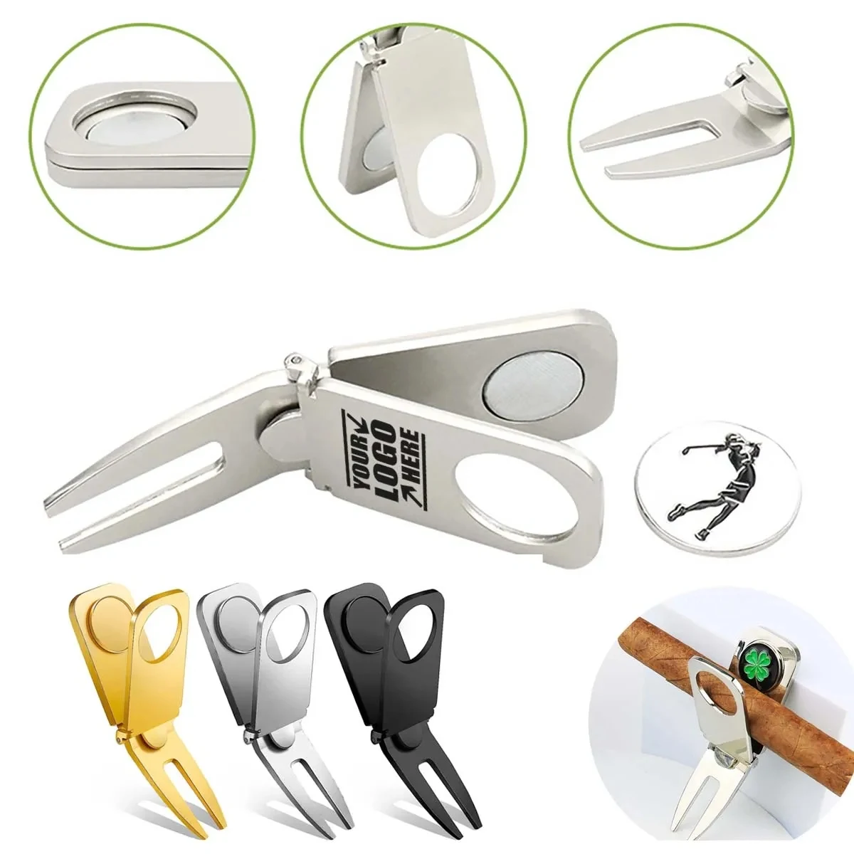 3 In 1 Golf Tool - Divot Fixer, Ball Marker And Cigar Holder 1