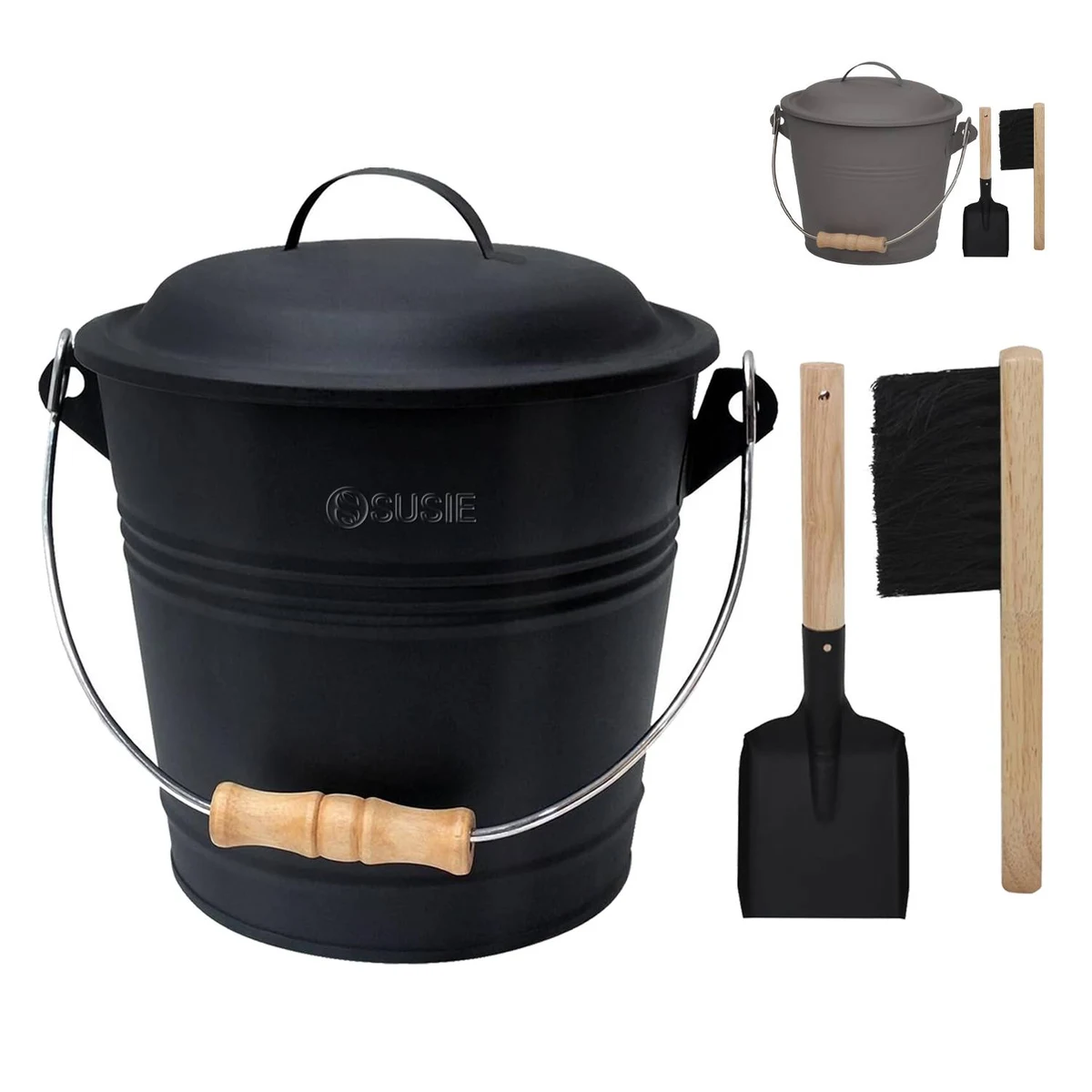 Mini Fireplace Ash Bucket Set w/ Lid, Brush & Shovel 1