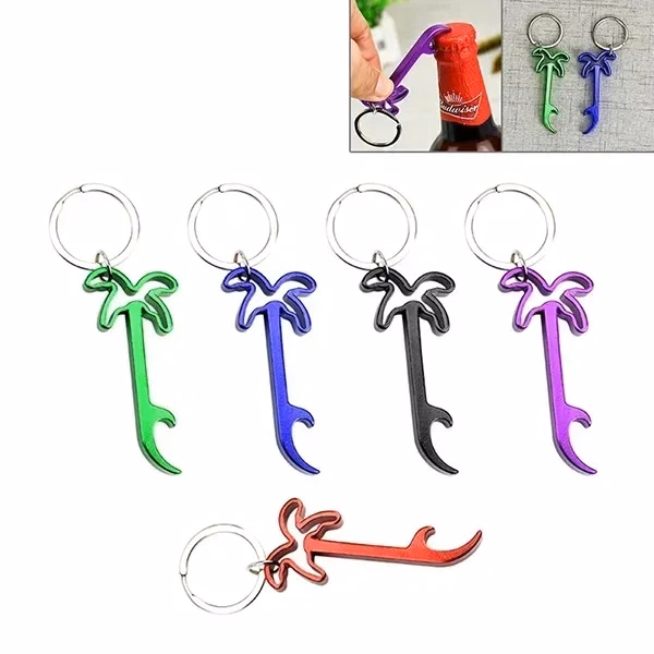 Custom Coconut Palm Tree Aluminum Bottle Opener Keychain — Tropical Promo