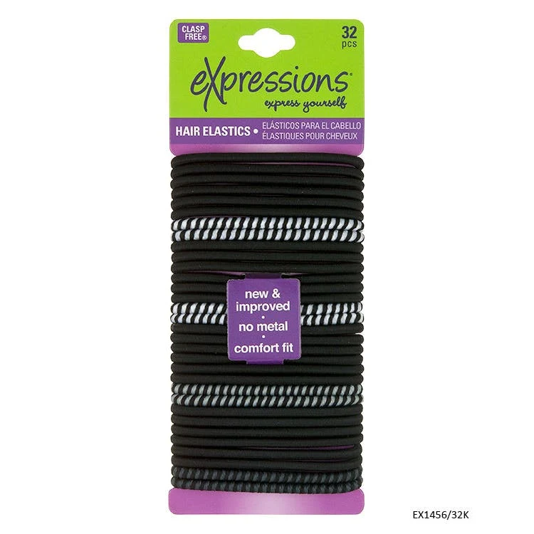 Hair Elastics - 32 Piece Black/Striped 1