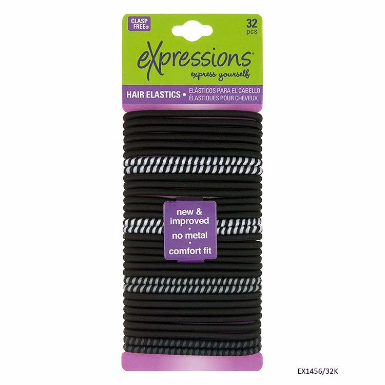 Hair Elastics - 32 Piece Black/Striped