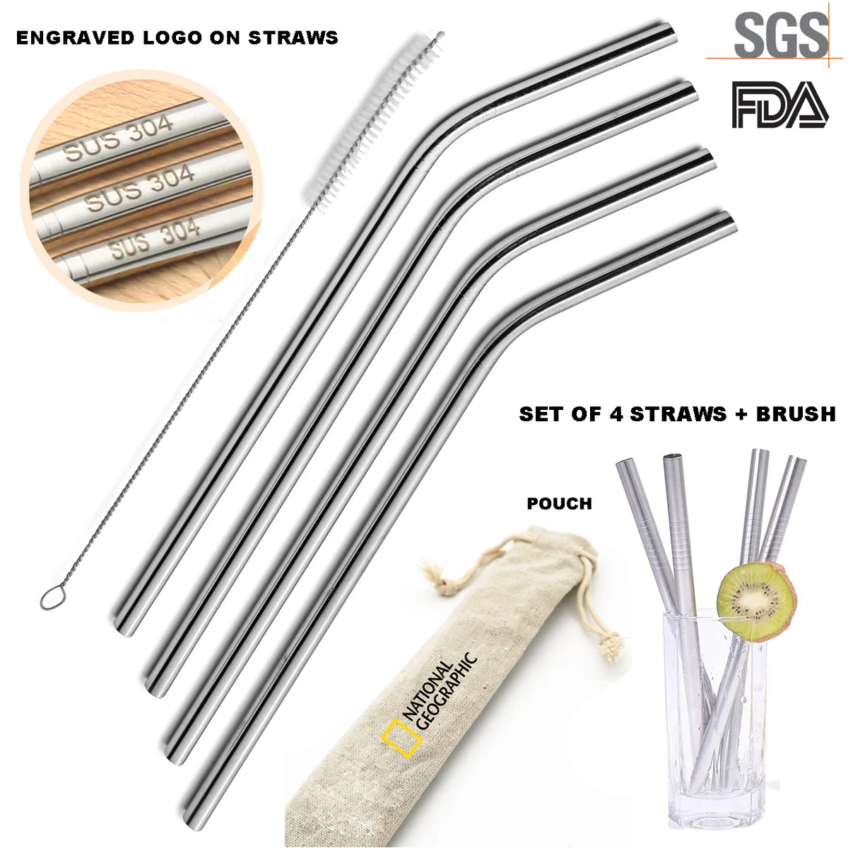 EcoSip 304 Stainless Travel Straw Kit 1
