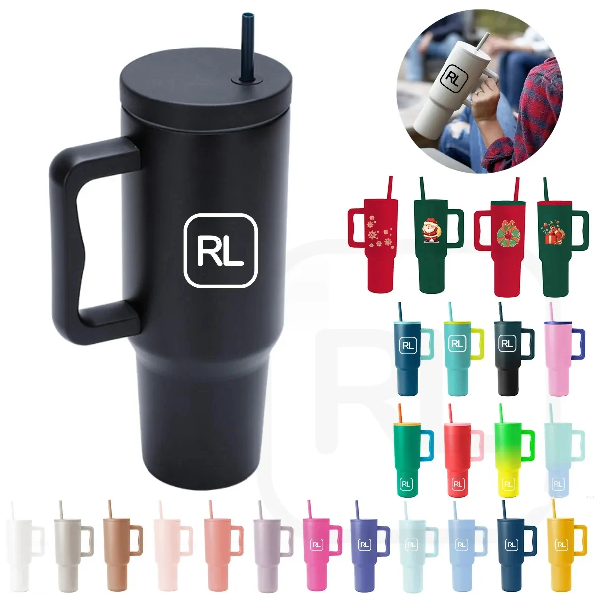 40oz Stainless Steel Insulated Tumbler w/ Handle and Straw 1