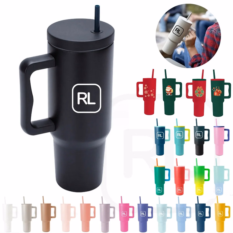 40oz Stainless Steel Insulated Tumbler w/ Handle and Straw