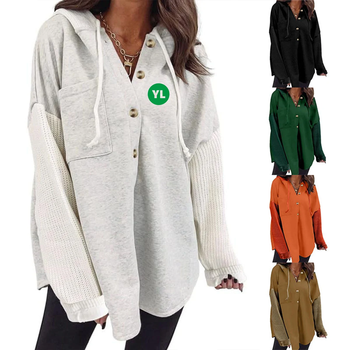 Oversized Hooded Jacket with Buttons for Women 1