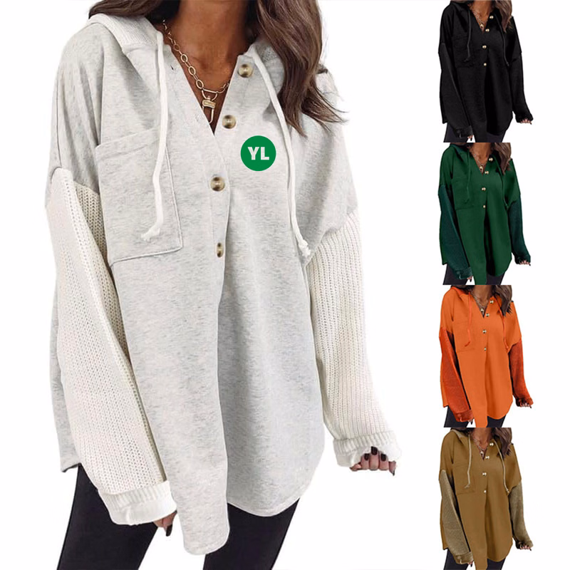 Oversized Hooded Jacket with Buttons for Women