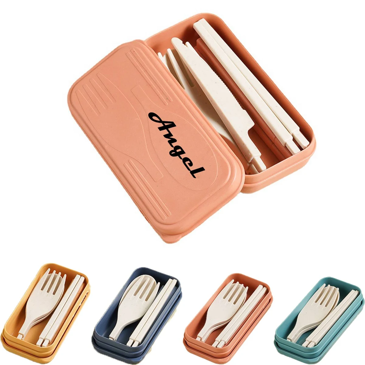 4PCS Eco-Friendly Foldable Wheat Straw Utensil Set w/ Box 1