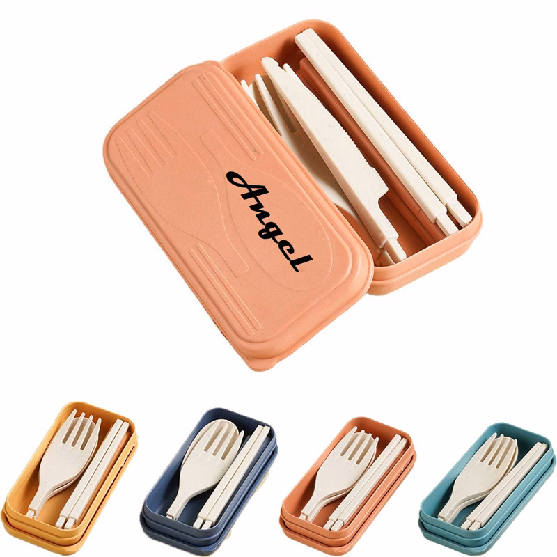 4PCS Eco-Friendly Foldable Wheat Straw Utensil Set w/ Box