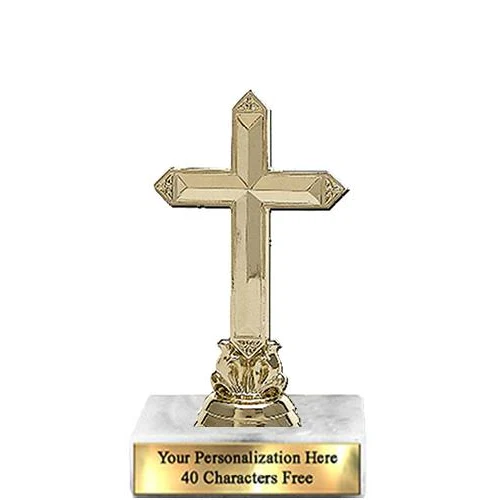 Trophy: 7", 2x3 white marble base, Cross Gold Uniq 1