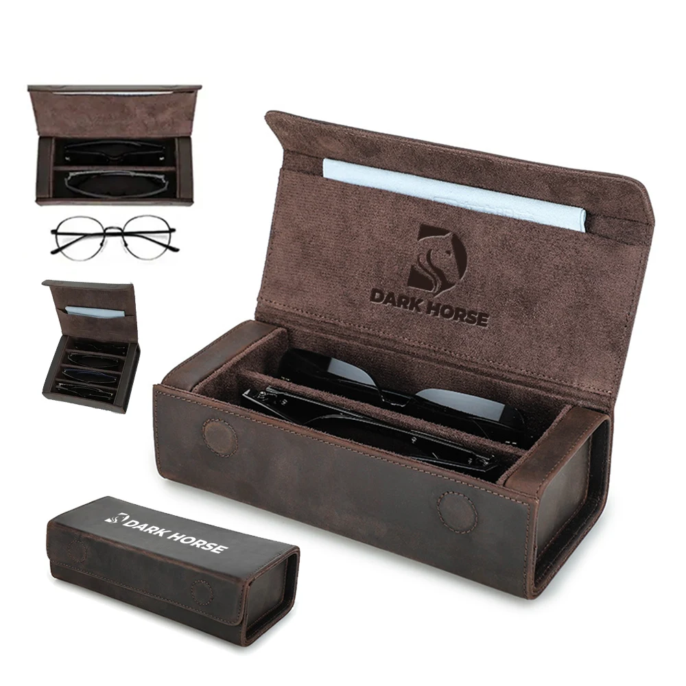 Portable Genuine Leather Eyeglass Case with Magnetic Closure 1