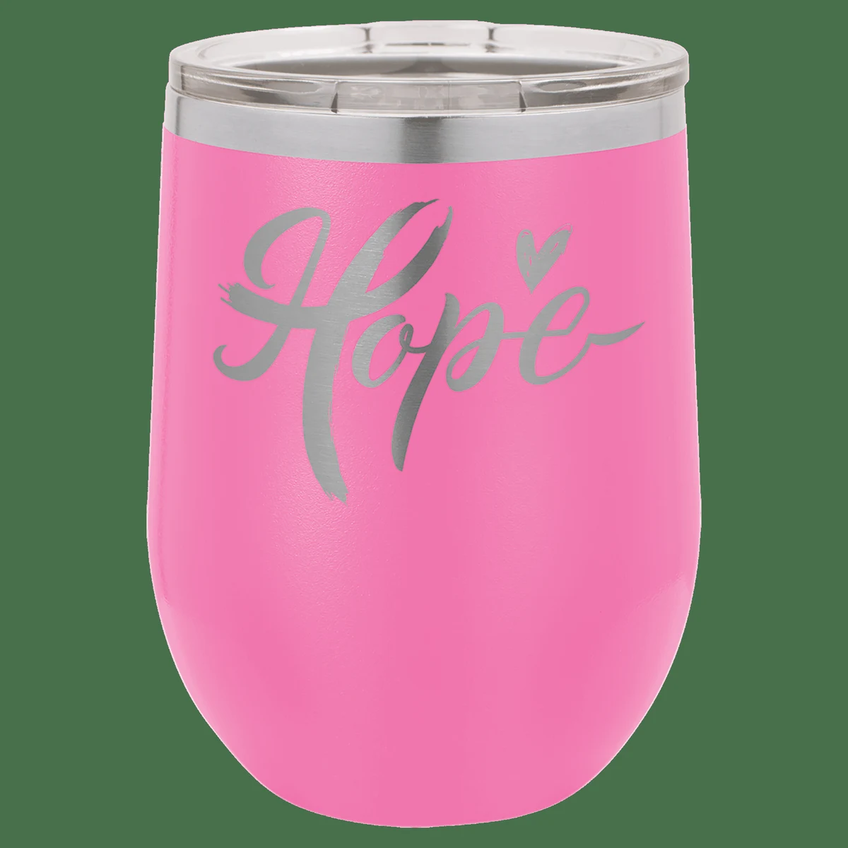 12 oz. Pink Laser Engraved Polar Camel Stemless Wine Tumbler w/Clear Lid 1
