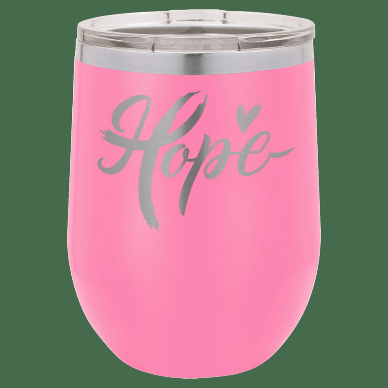 12 oz. Pink Laser Engraved Polar Camel Stemless Wine Tumbler w/Clear Lid