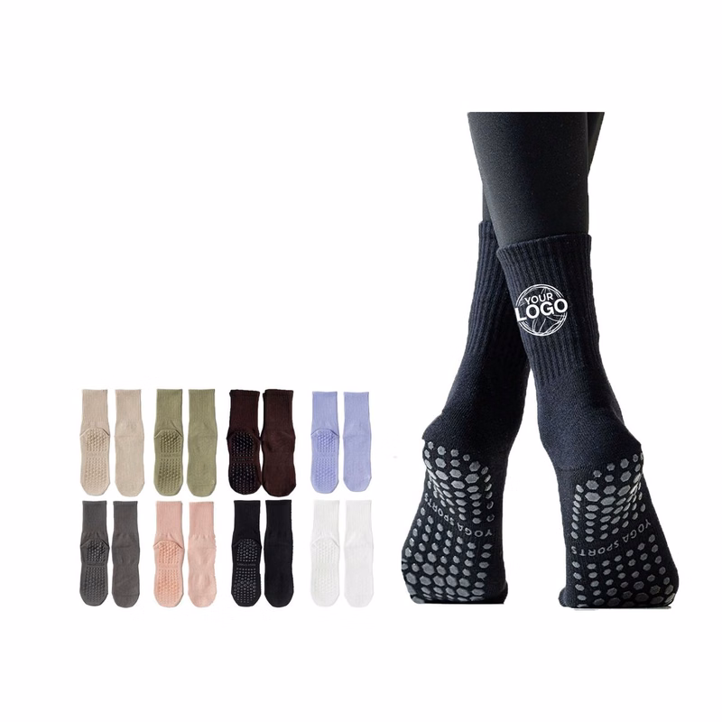 Promotional Mid-Calf Non-Slip Yoga Socks with Full Sole Grips