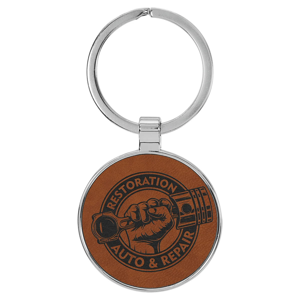 Rawhide Leatherette/Metal Round Keychain 1