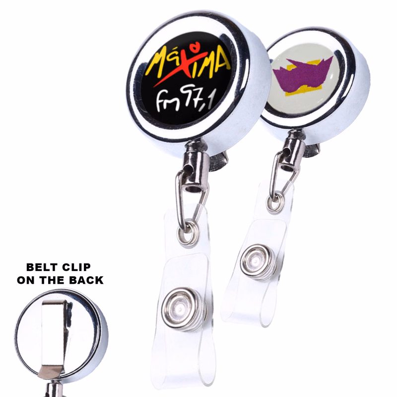 Zinc Alloy Concave Surface Round Badge Reel Holder w/ Belt clip