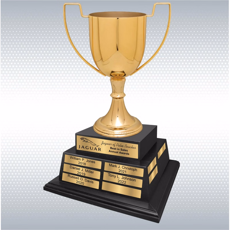 13 3/8" Zinc Cup Perpetual Trophy On Black Wood Base