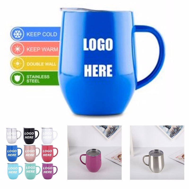Custom 12 oz Stainless Steel Travel Coffee Mug With Handle