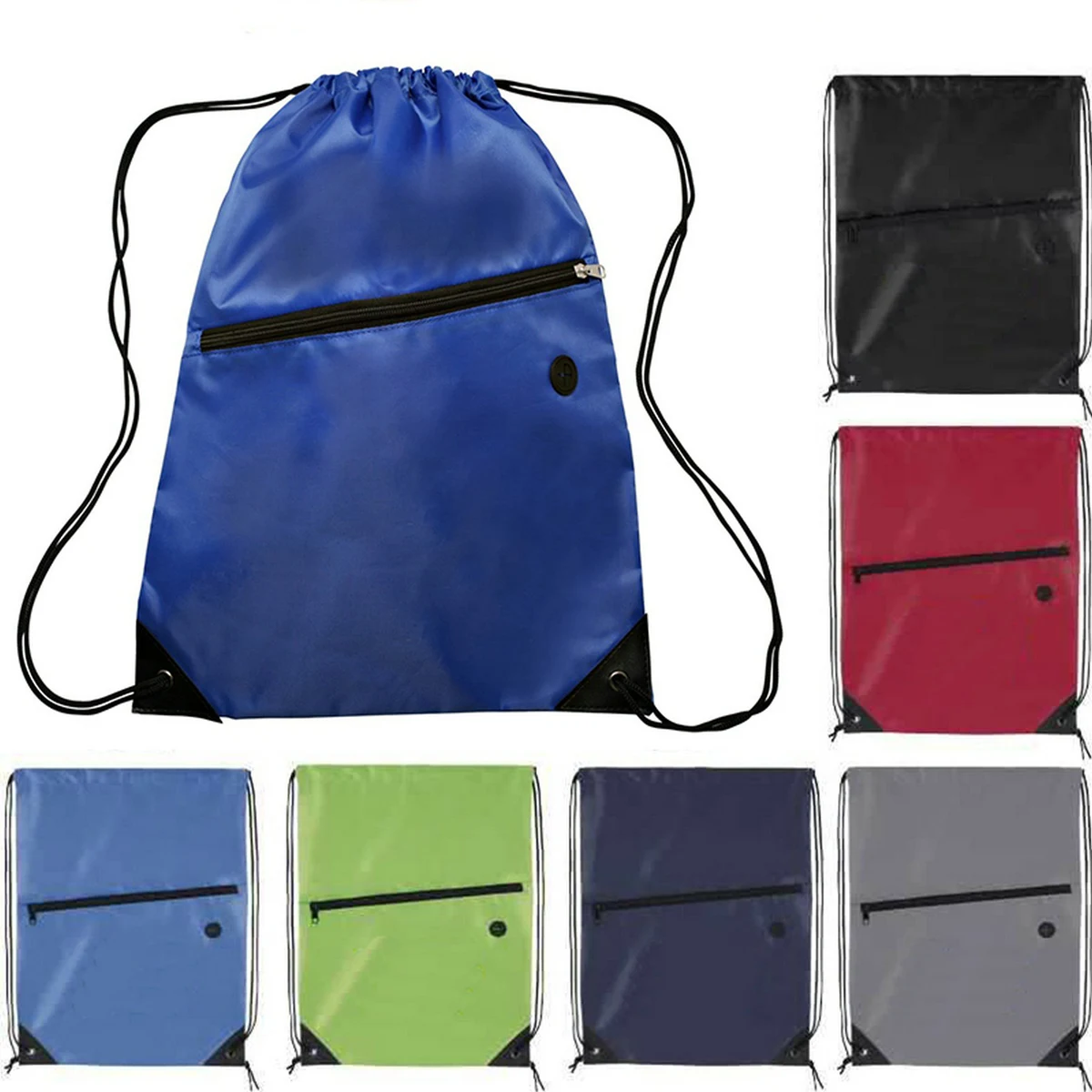 210D Polyester Zipper Pocket Drawstring Backpack 1
