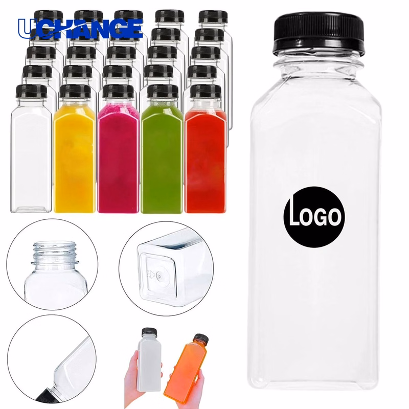 Plastic Square Juice Bottle Container (12oz)