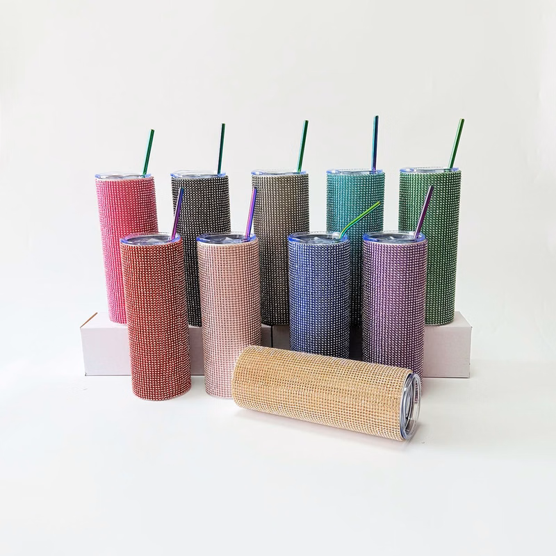 Stainless Steel Vacuum Rhinestone Straw Tumbler
