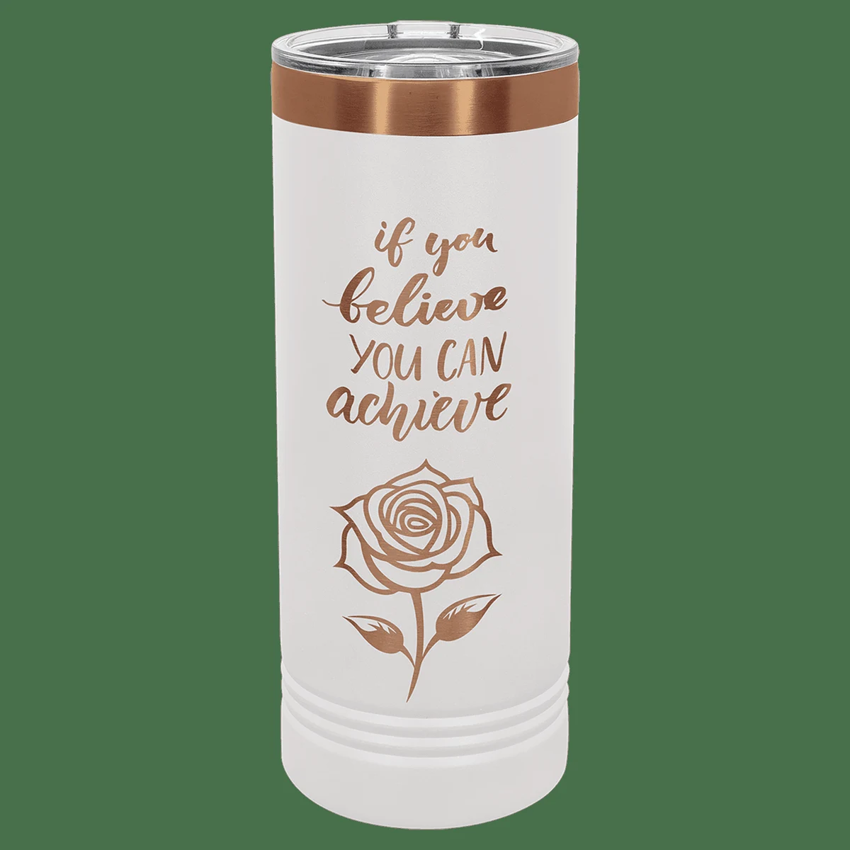 Polar Camel 22 oz. White/Rose Gold ION-Plated Skinny Tumbler with Slider Lid 1