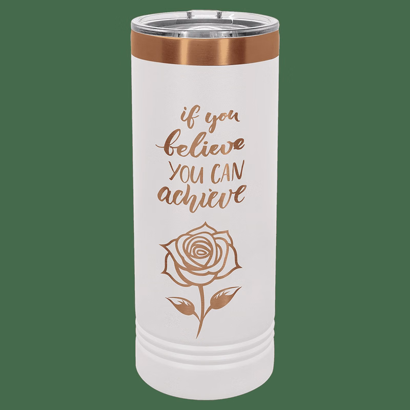 Polar Camel 22 oz. White/Rose Gold ION-Plated Skinny Tumbler with Slider Lid