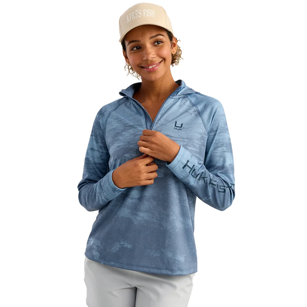 Huk® Women's UPF 50+ Quarter Zip Hoodie with Wicking Mesh and Custom Logo 1