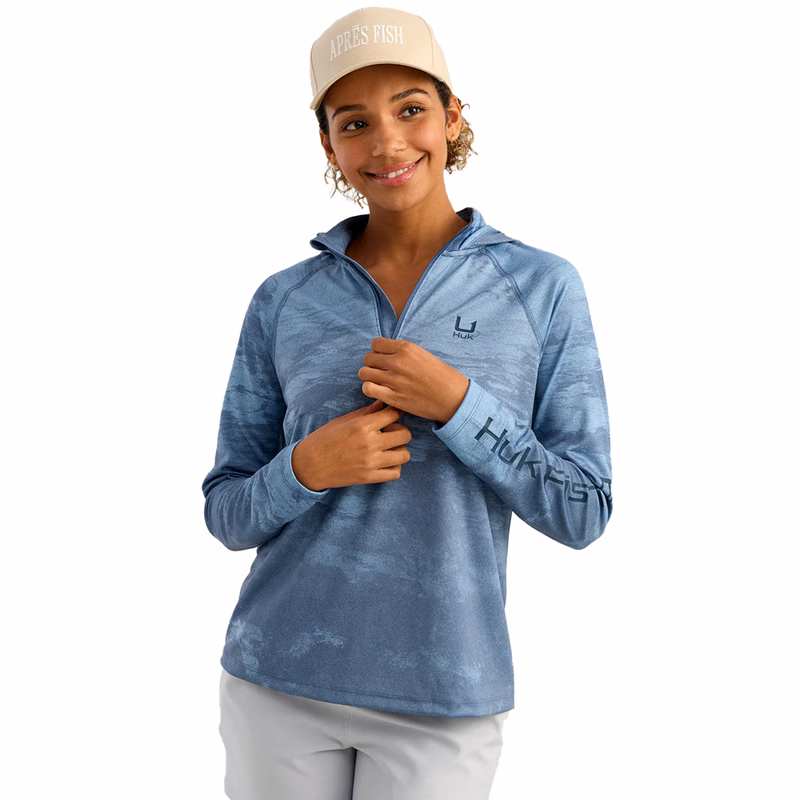 Huk® Women's UPF 50+ Quarter Zip Hoodie with Wicking Mesh and Custom Logo