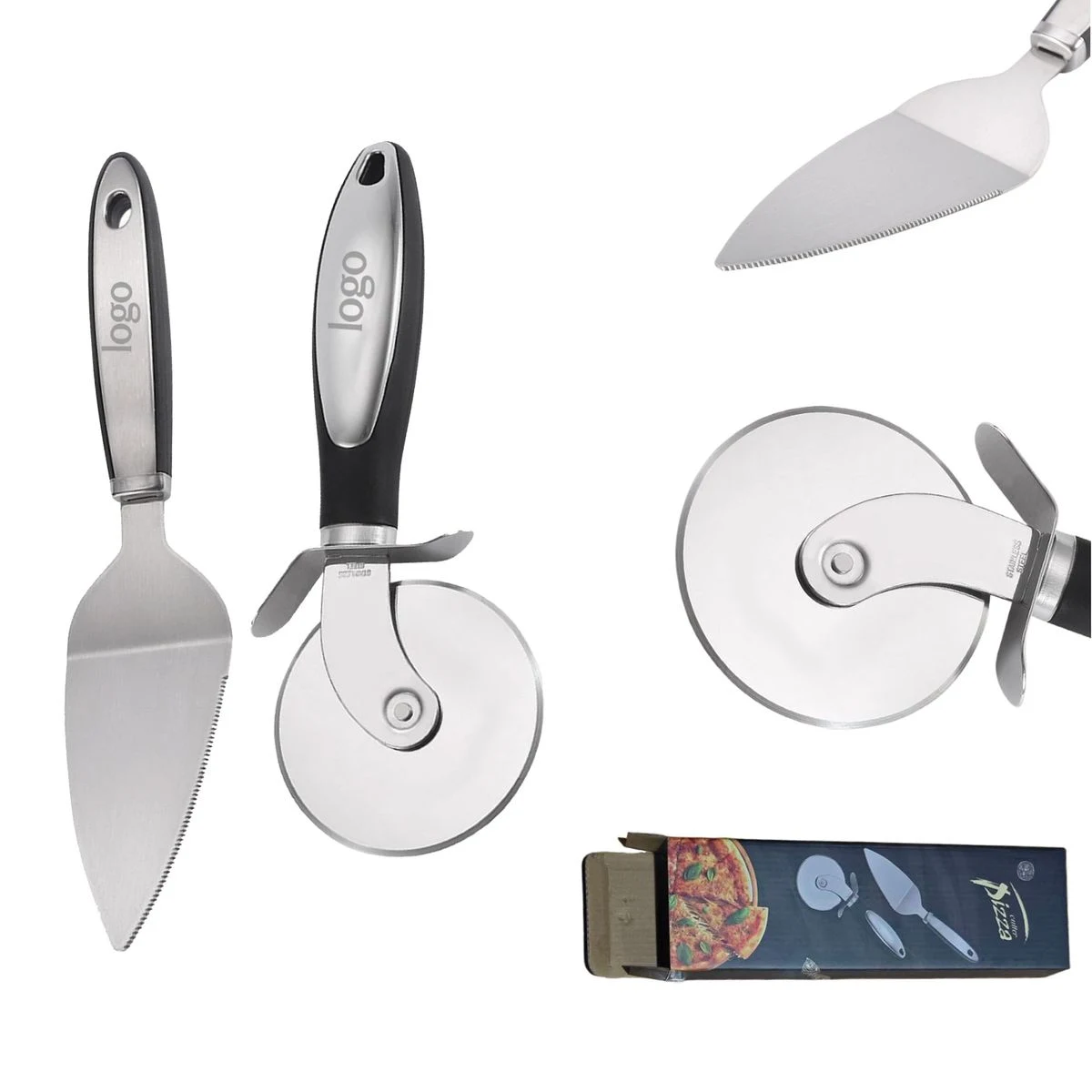 MOQ25 Stainless Steel Pizza Cutter And Server Set 1