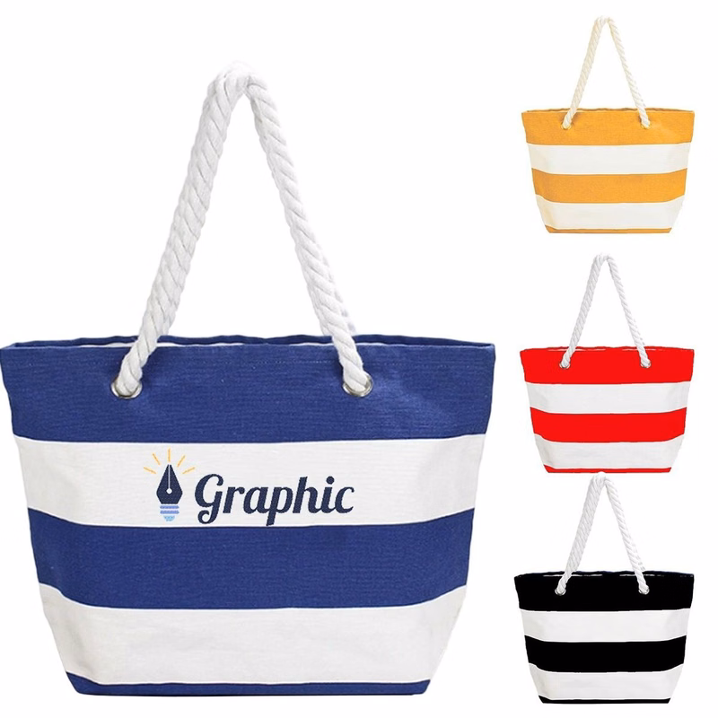 Large Canvas Stripe Beach Tote Bag