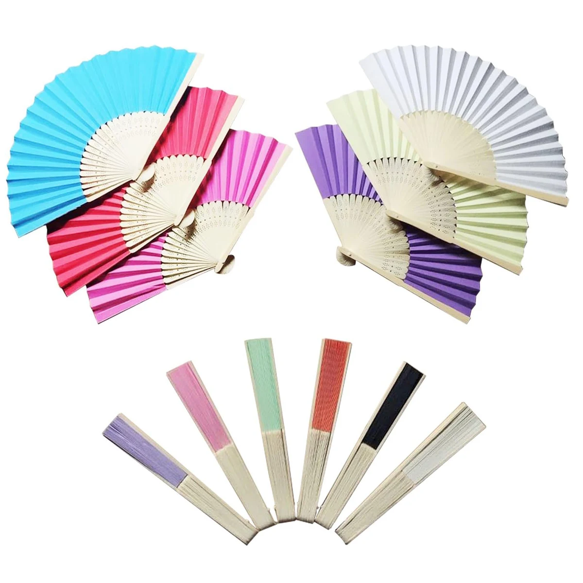 MOQ 50pcs Folding Bamboo Handle Paper Fans 1