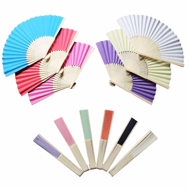 MOQ 50pcs Folding Bamboo Handle Paper Fans