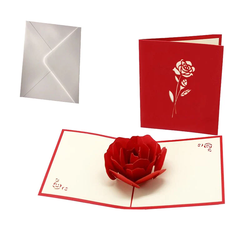 6 1/4'' L X 5'' W Three-dimensional Rose Wedding Invitation Card 1