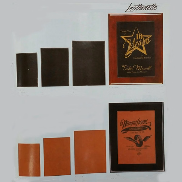 Laserable Leatherette Plaque plate on Piano Finish Wood Plaque