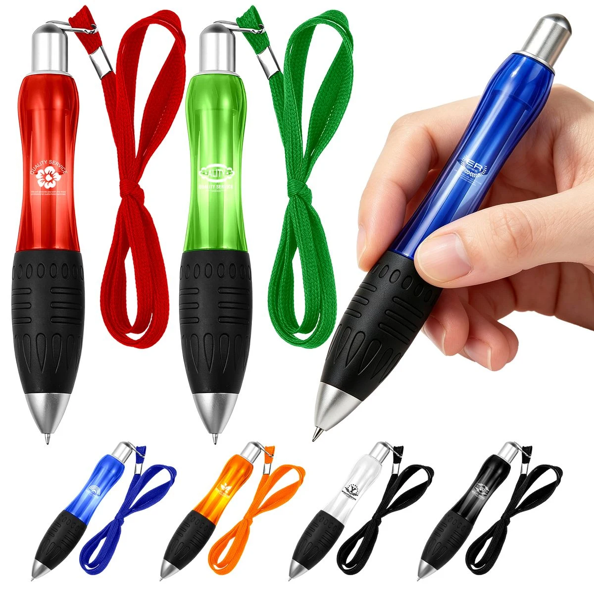 Push Button Pen With Neck Strap 1