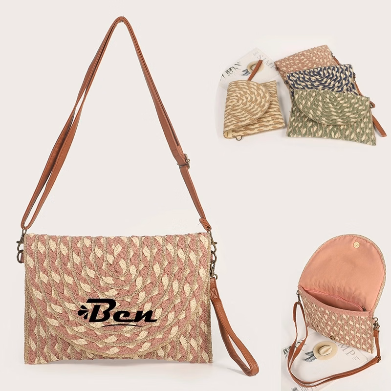 Natural Straw Bag Hand Woven Round Handle Handbags Retro