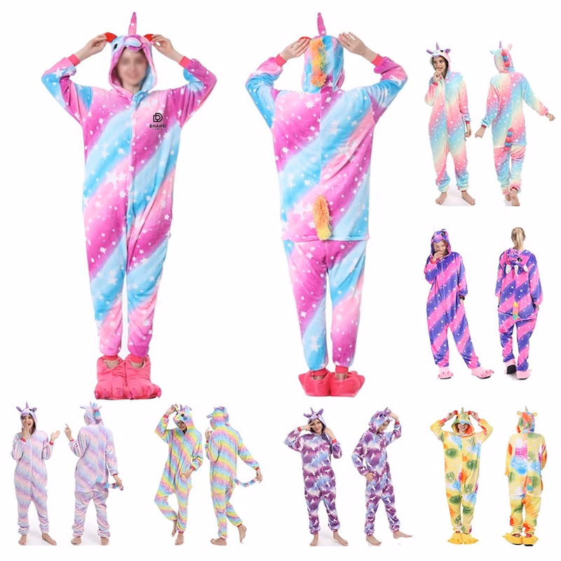 Unisex Adult Flannel Onesie Unicorn One Piece Sleepwear