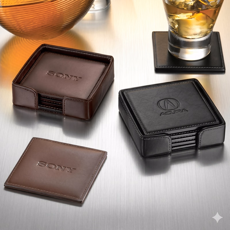 Prestige Leatherette 4 Part Coaster Set /W Stand