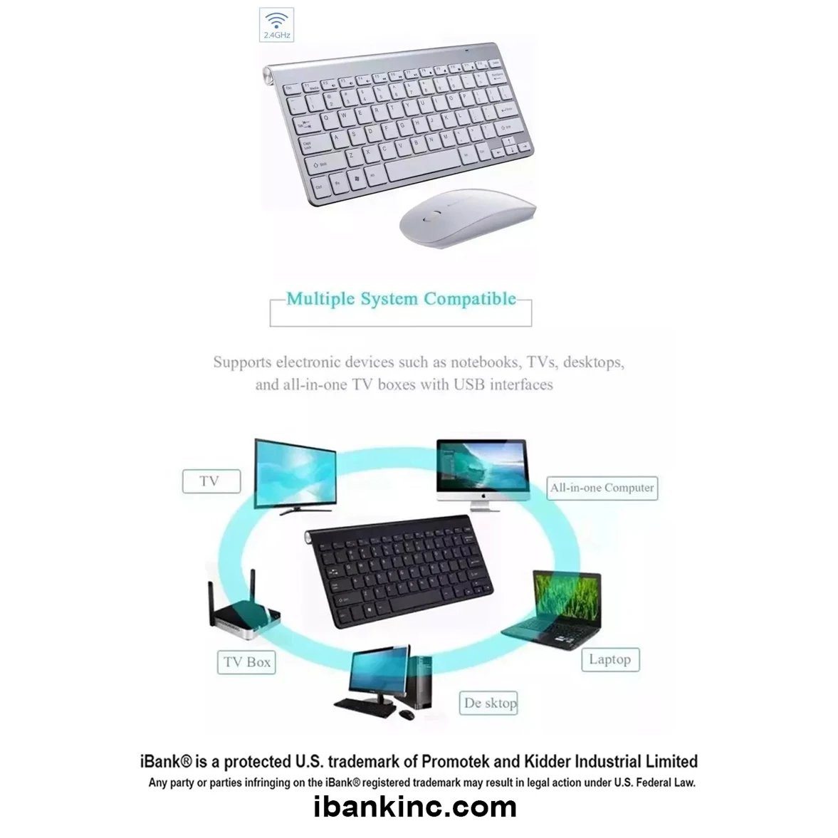 iBank ® Mini Wireless Keyboard + Mouse compatible with Mac, PC and Laptop 1