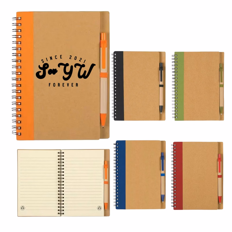 Kraft Spliced-Cover Notebook With Pen