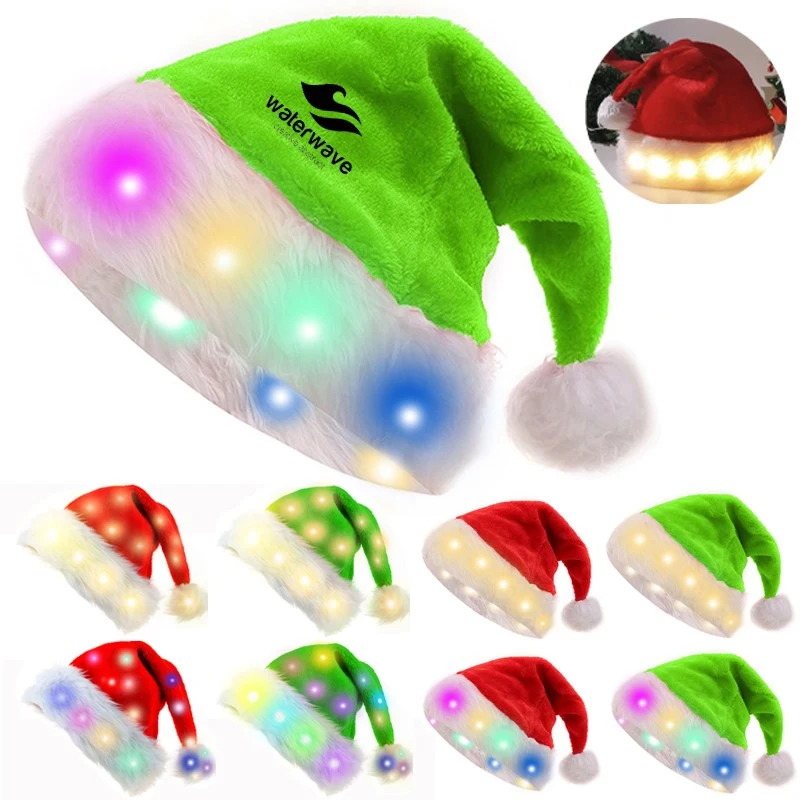 Christmas Hat Colorful LED Lights Plush Santa Hat 1