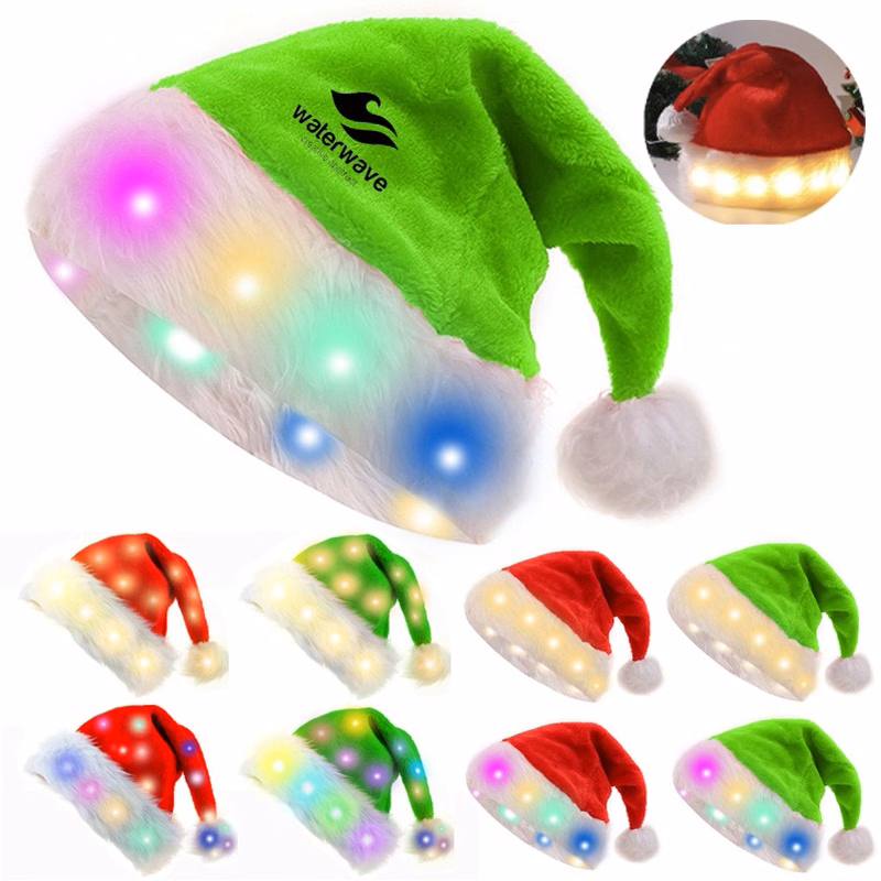 Christmas Hat Colorful LED Lights Plush Santa Hat
