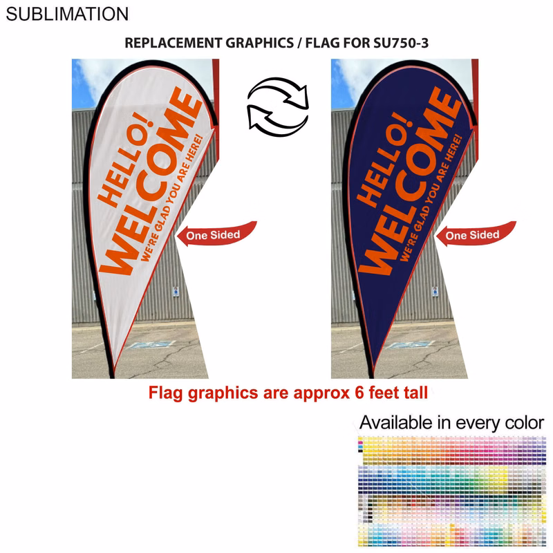 Replacement Flag for 9' Small Tear Drop Flag Kit, Full Color Graphics One Side