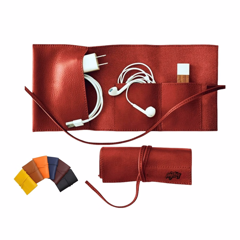 PU Leather Organizer Cable Roll Bag