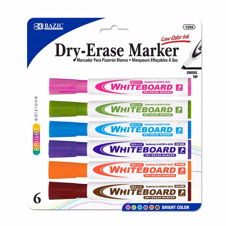 Dry-Erase Markers - 6 Pack Chisel Tip