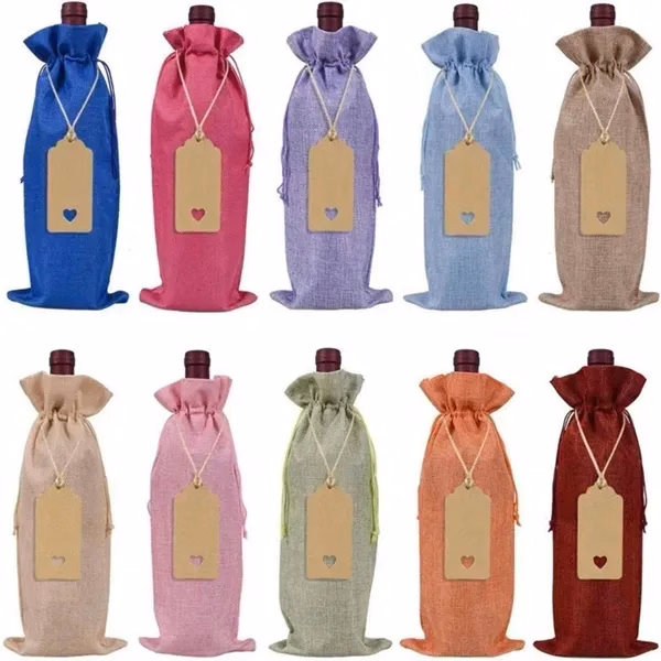 Wine Bottle Linen Drawstring Bag Eco-Friendly Wine Carrier
