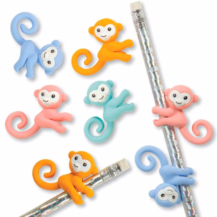 Monkey Eraser Pencil Toppers Assorted 24 Pack