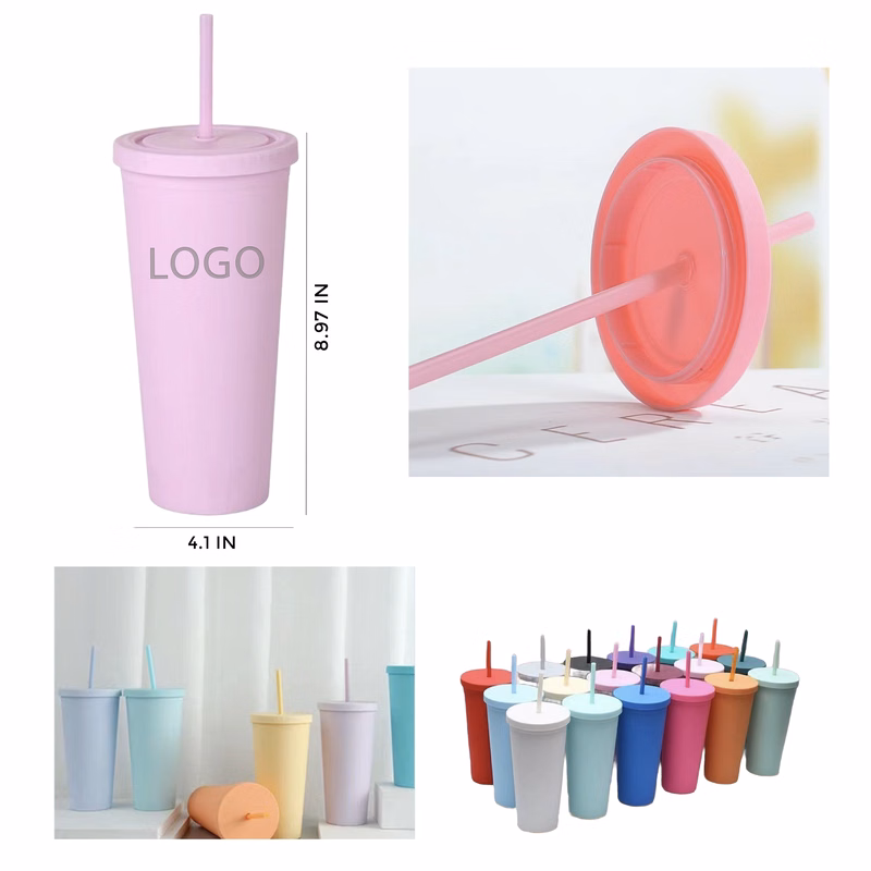MOQ 10 Pcs Convenient 24oz Plastic Straw Cup